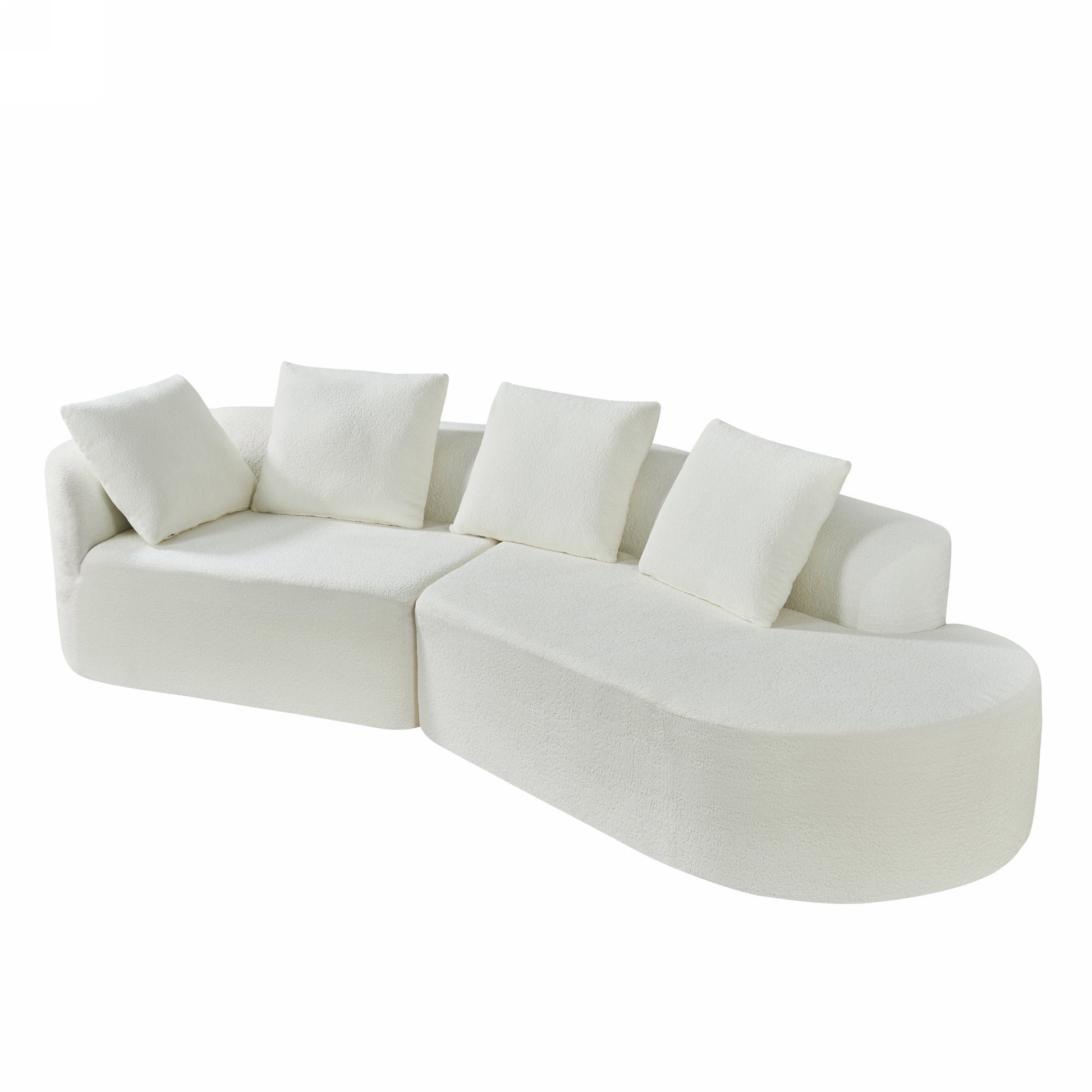 116" Beige Polyester Sectional Sofa - 3 Seat Chaise Lounge