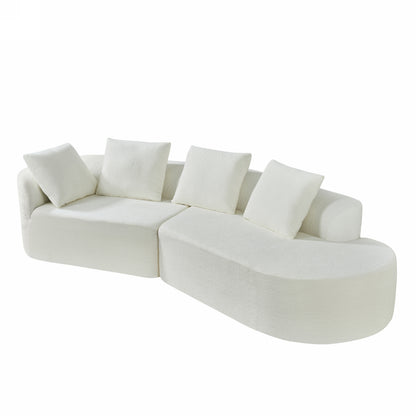116" Beige Polyester Sectional Sofa - 3 Seat Chaise Lounge