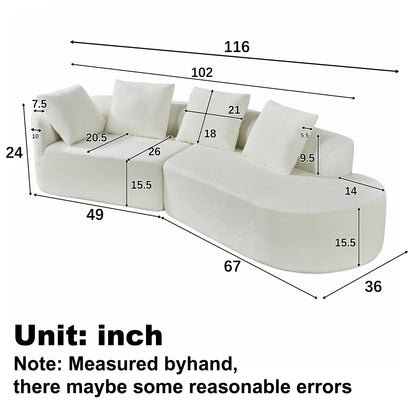 116" Beige Polyester Sectional Sofa - 3 Seat Chaise Lounge