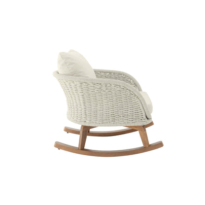 Beige Rattan Rocking Chairs for Poolside Patio Relaxation with Solid Wood Frame