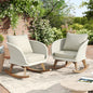 [Set of 2] 29.5" Contemporary Minimalist Beige Wicker Rocking Chair with Soft Polyester Cushions and Durable Wooden Frame, Perfect for Indoor and Outdoor Spaces like Patio, Balcony, or Living Room