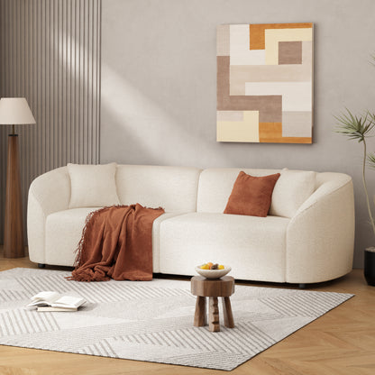 87" Beige Bouclé Sofa - Curved Contemporary Design