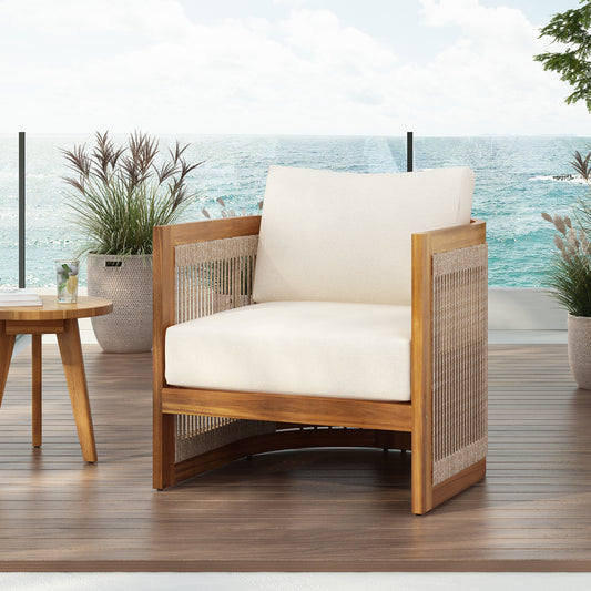 Curved Outdoor Patio Seating Set in Beige Natural Wood