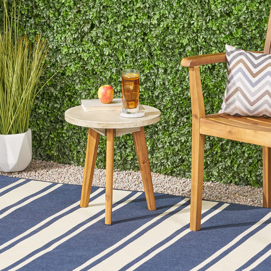 Light Gray Acacia Wood Side Table - Outdoor Patio Furniture