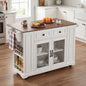 54" Mobile Kitchen Island with Glass Door Storage, Power Outlet & Open Shelves, Rolling Kitchen Cart with Towel Rack, Spice Rack & Knife Holder, Functional Kitchen Prep Table for Kitchen, Dining