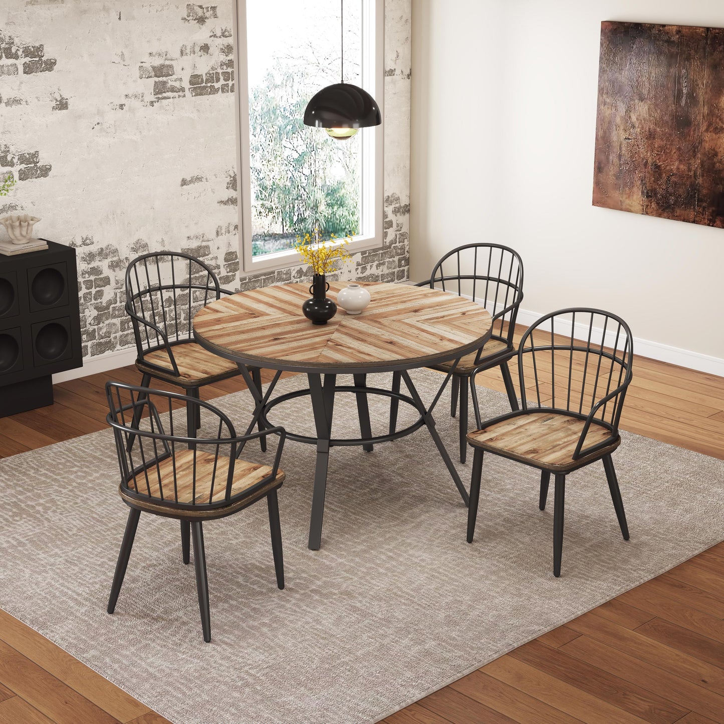 Indoor Dining Set With Metal Legs (Set of 4),Light Birch