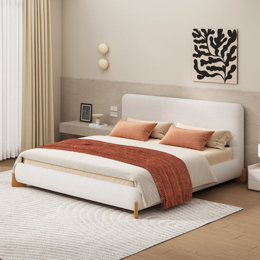 Elegant Boucle Upholstered Bed, A Luxurious and Comfortable Bedroom Centerpiece, King Size, White