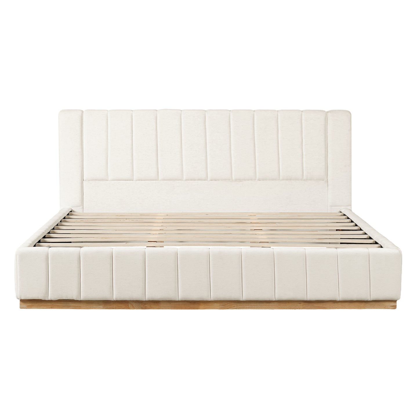 King Size Beige Wood Bed Frame - Modern Bedroom