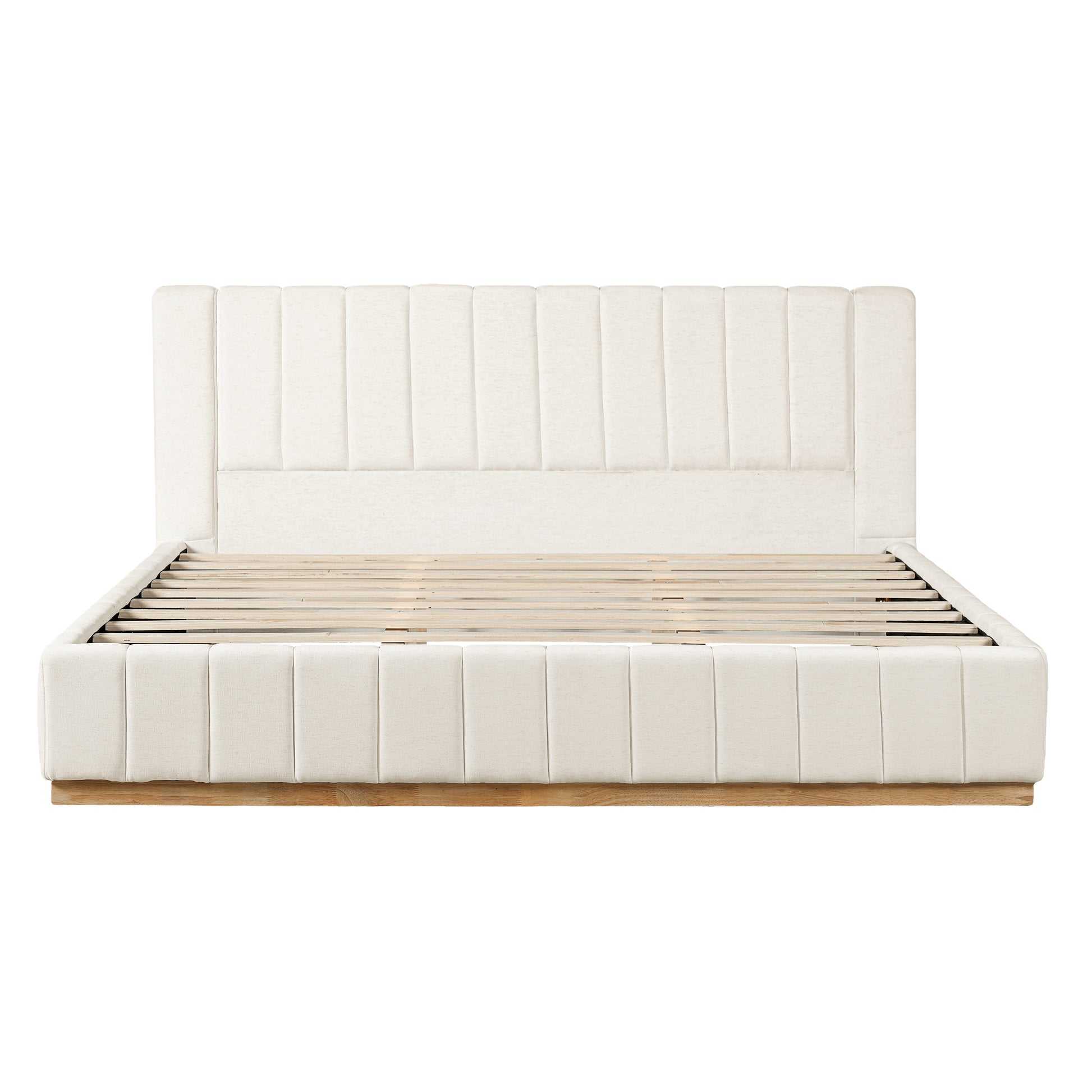 King Size Beige Wood Bed Frame - Modern Bedroom