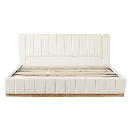 King Size Beige Wood Bed Frame - Modern Bedroom