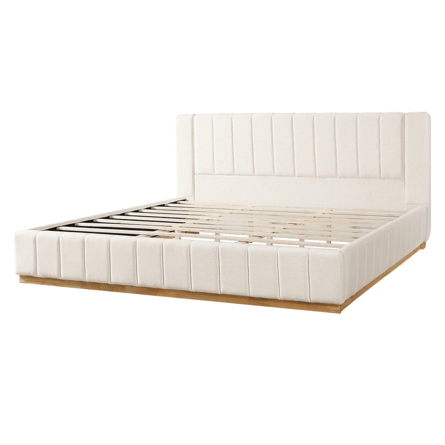 King Size Beige Wood Bed Frame - Modern Bedroom