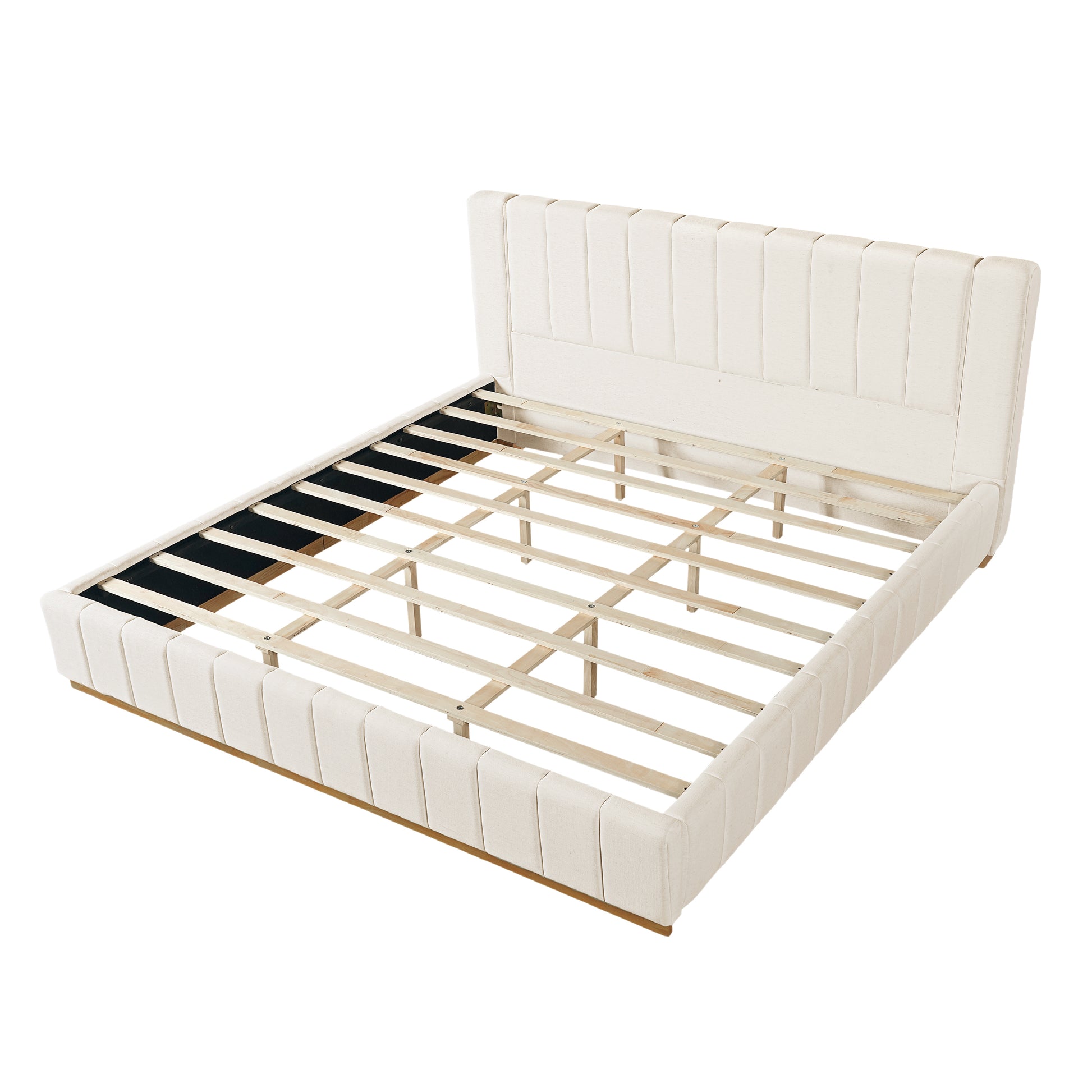 King Size Beige Wood Bed Frame - Modern Bedroom