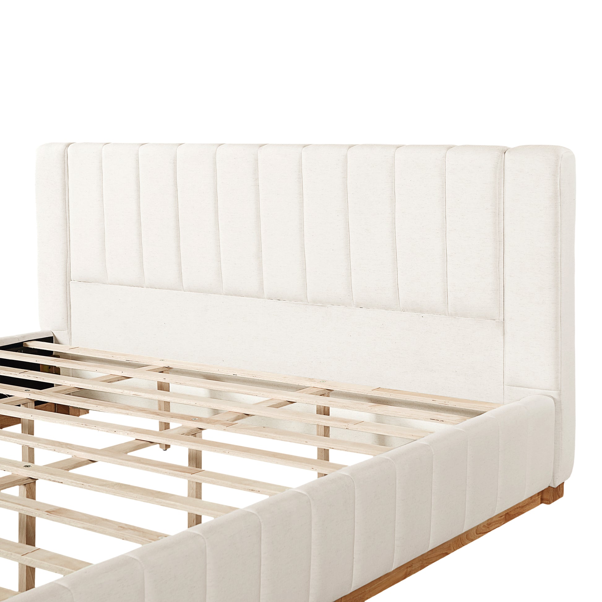 King Size Beige Wood Bed Frame - Modern Bedroom