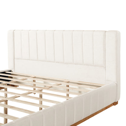King Size Beige Wood Bed Frame - Modern Bedroom
