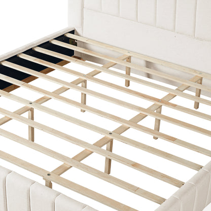 King Size Beige Wood Bed Frame - Modern Bedroom