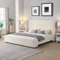 Elegant White Fabric Upholstered Bed with Tall Headboard, White, KING