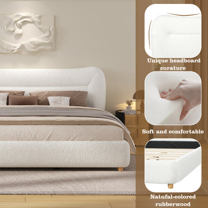 King Size Cream Teddy Fleece Bed Frame - Curved Headboard