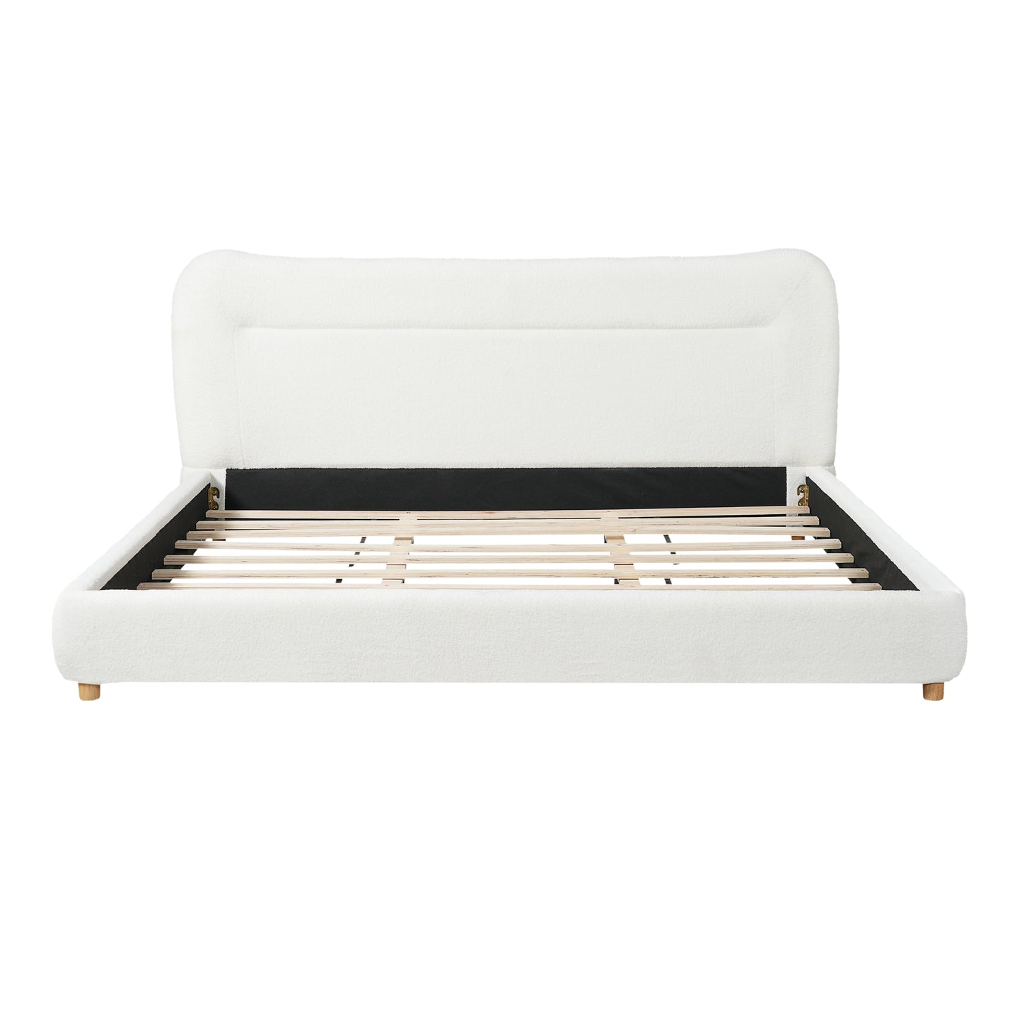 King Size Cream Teddy Fleece Bed Frame - Curved Headboard