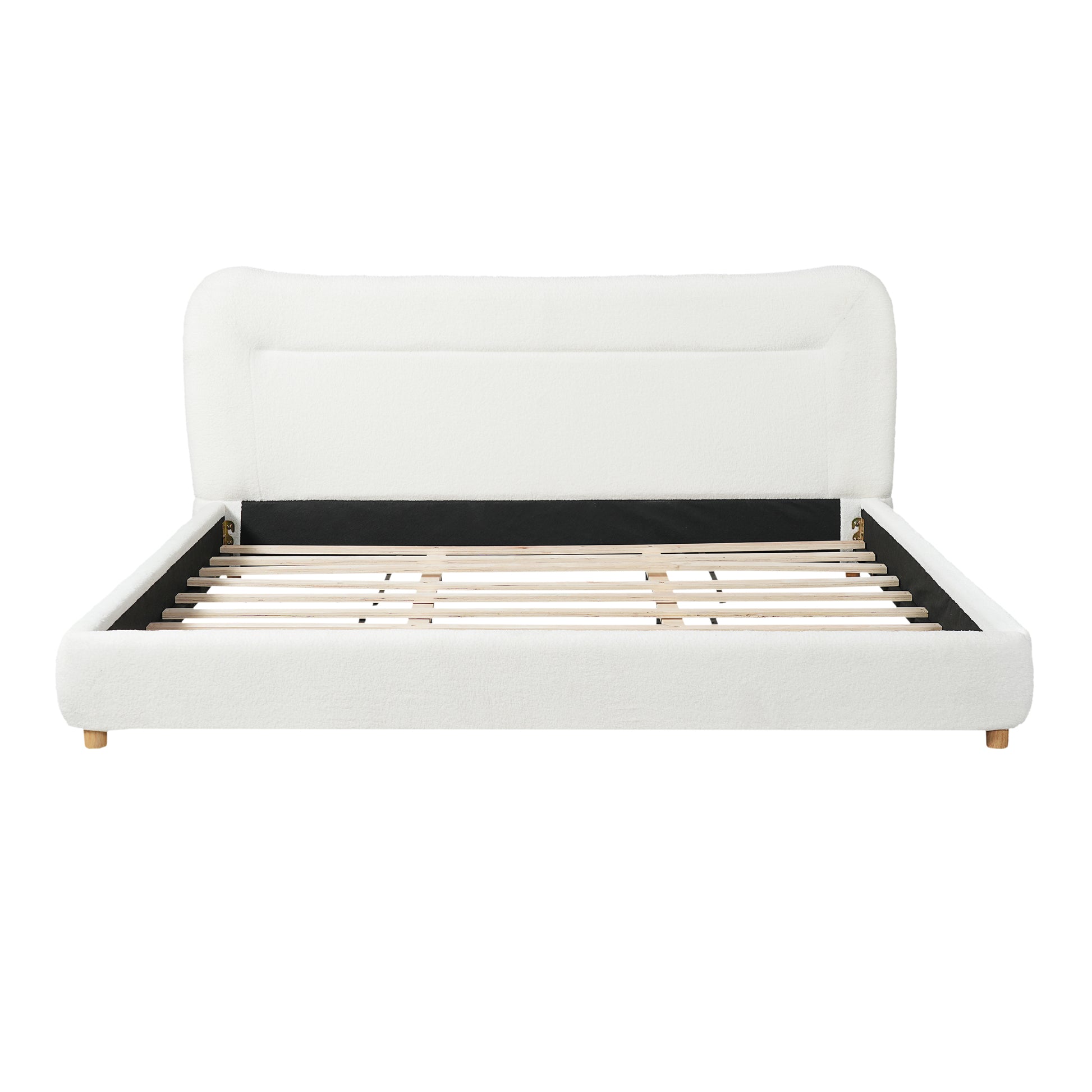 King Size Cream Teddy Fleece Bed Frame - Curved Headboard
