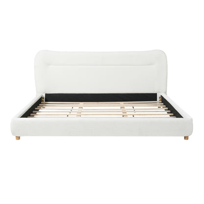 King Size Cream Teddy Fleece Bed Frame - Curved Headboard