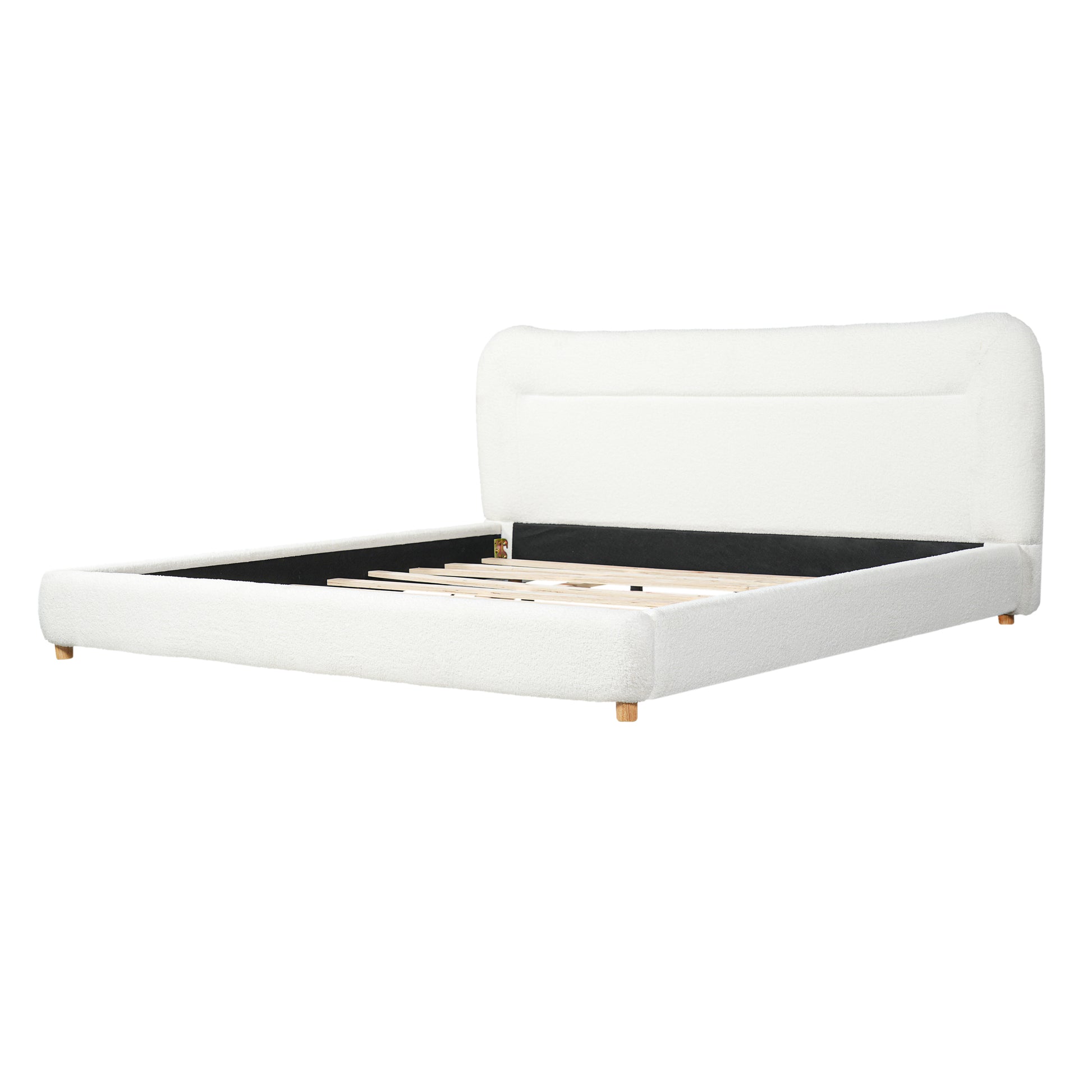 King Size Cream Teddy Fleece Bed Frame - Curved Headboard