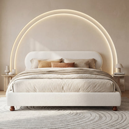 Queen Size White Boucle Upholstered Bed Frame