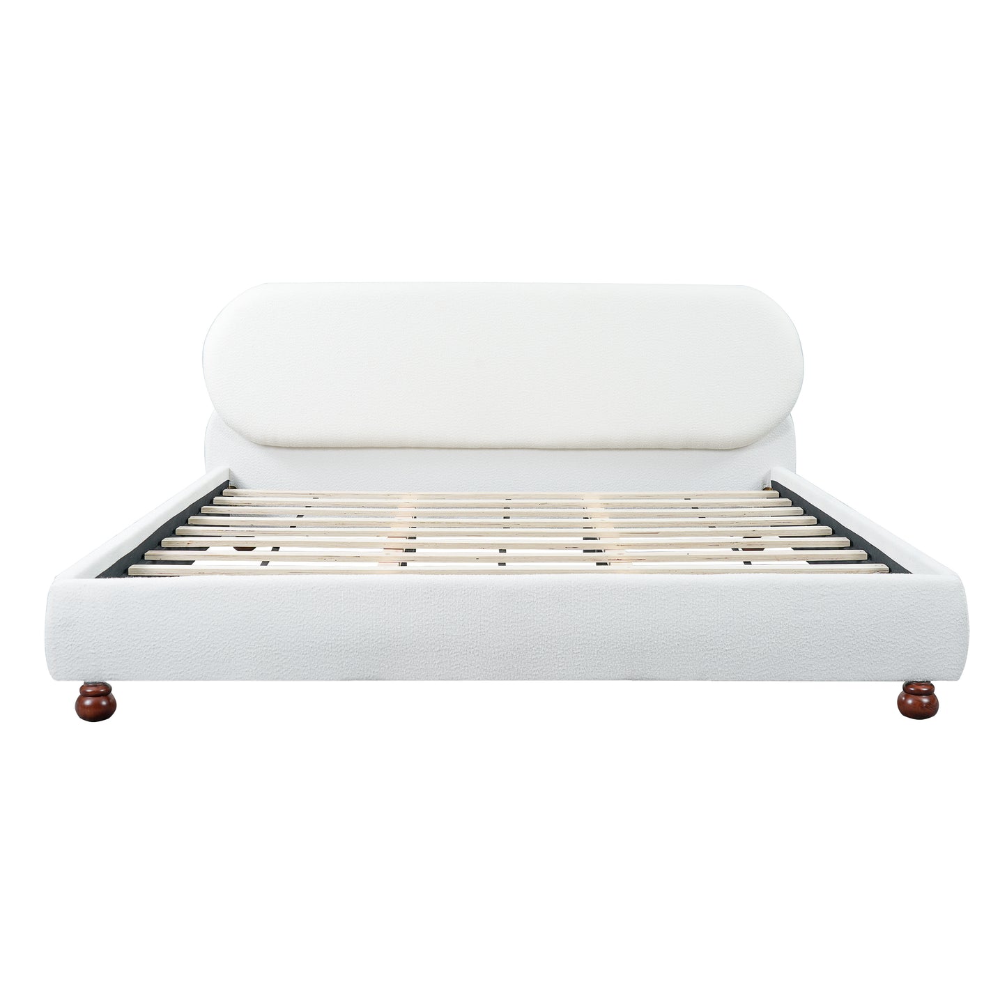 Queen Size White Boucle Upholstered Bed Frame