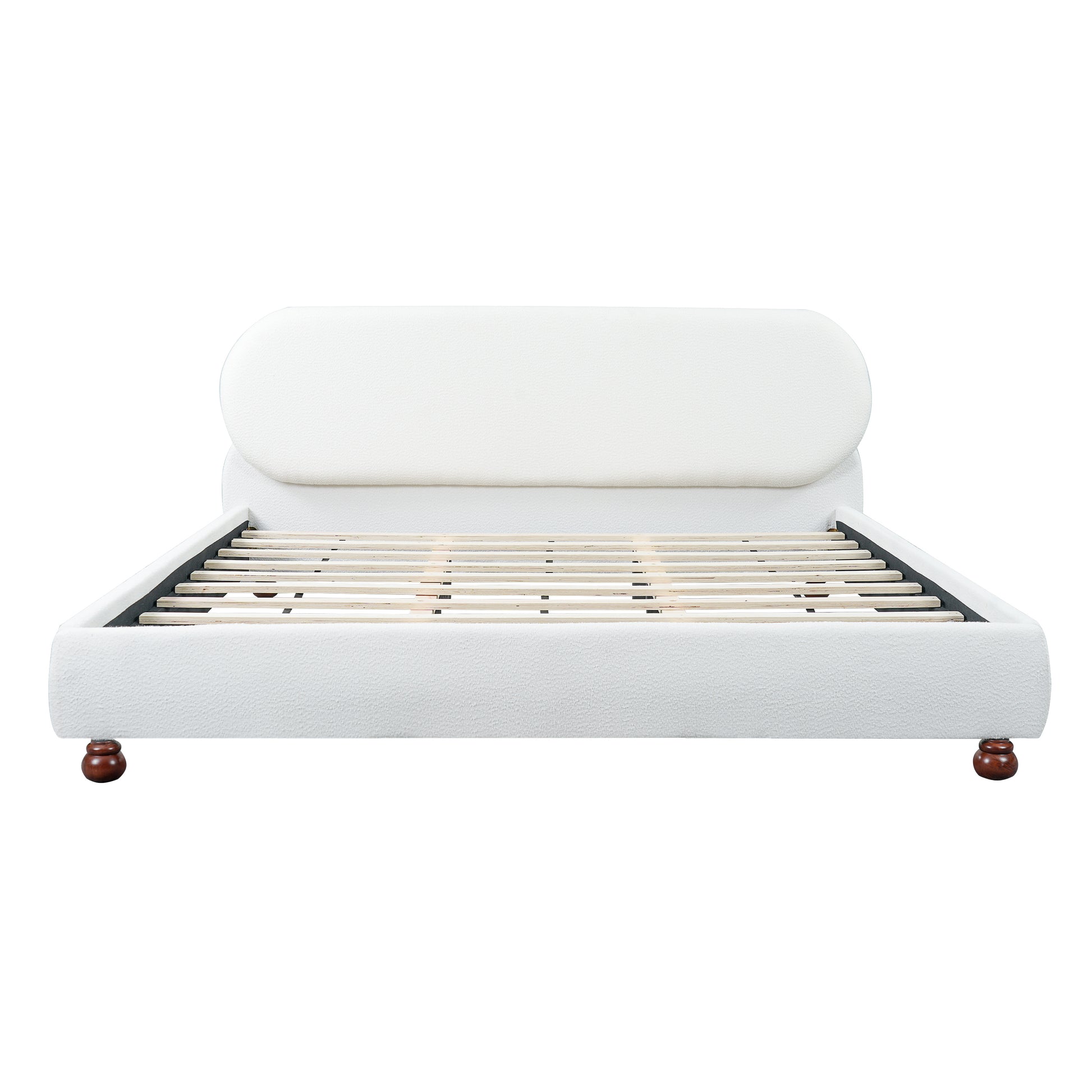 Queen Size White Boucle Upholstered Bed Frame