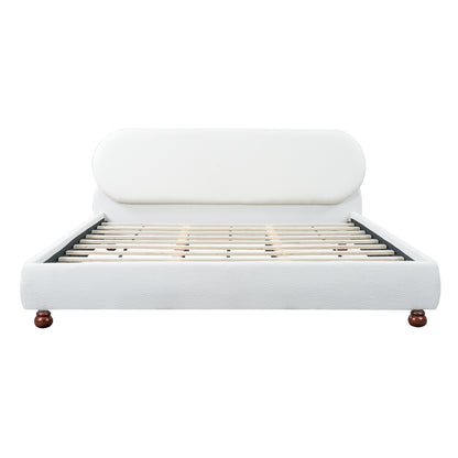 Queen Size White Boucle Upholstered Bed Frame