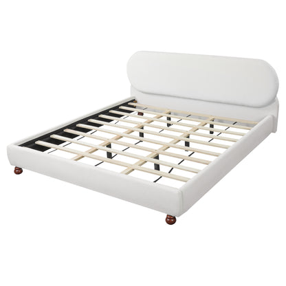 Queen Size White Boucle Upholstered Bed Frame