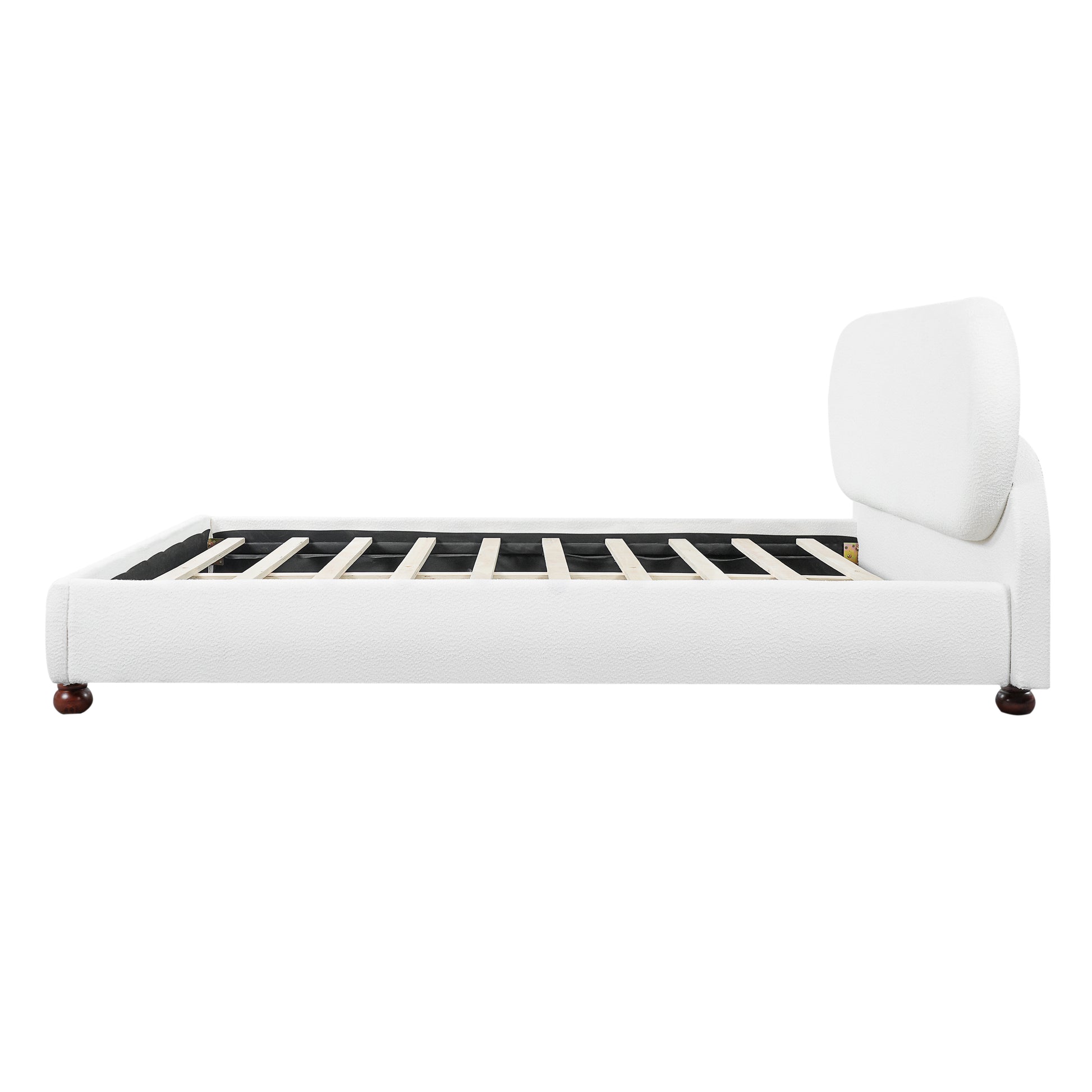 Queen Size White Boucle Upholstered Bed Frame