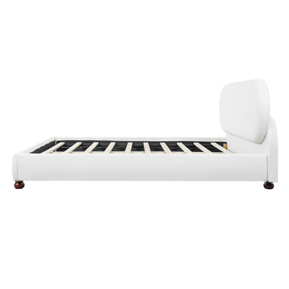 Queen Size White Boucle Upholstered Bed Frame