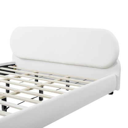 Queen Size White Boucle Upholstered Bed Frame