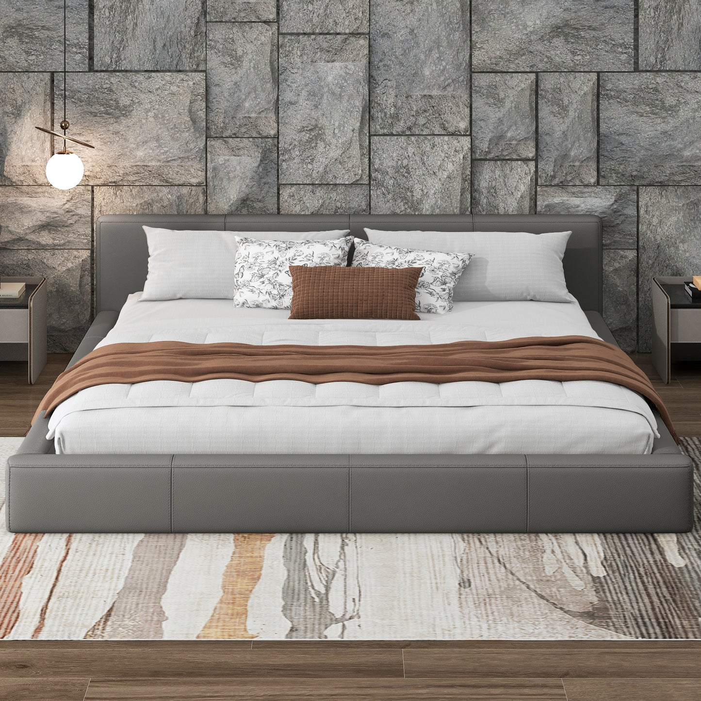 [Stylish Gray Upholstered Bed] - The Ideal Choice for Your Bedroom, KING