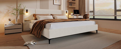 King Size White Boucle Upholstered Bed Frame