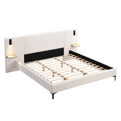 King Size White Boucle Upholstered Bed Frame