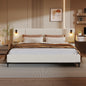 Chic Boucle Upholstered Bed with Integrated Lights and Shelves, White, King