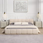 Elegant Beige Chenille Upholstered Bed with Checkerboard Design, Queen, Beige