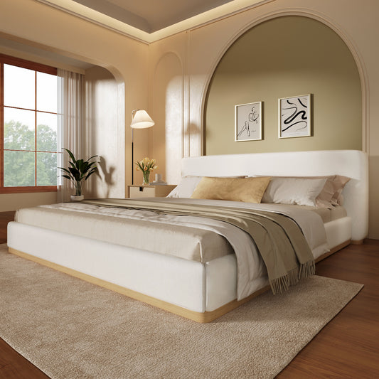 King Size White Velvet Upholstered Bed Frame
