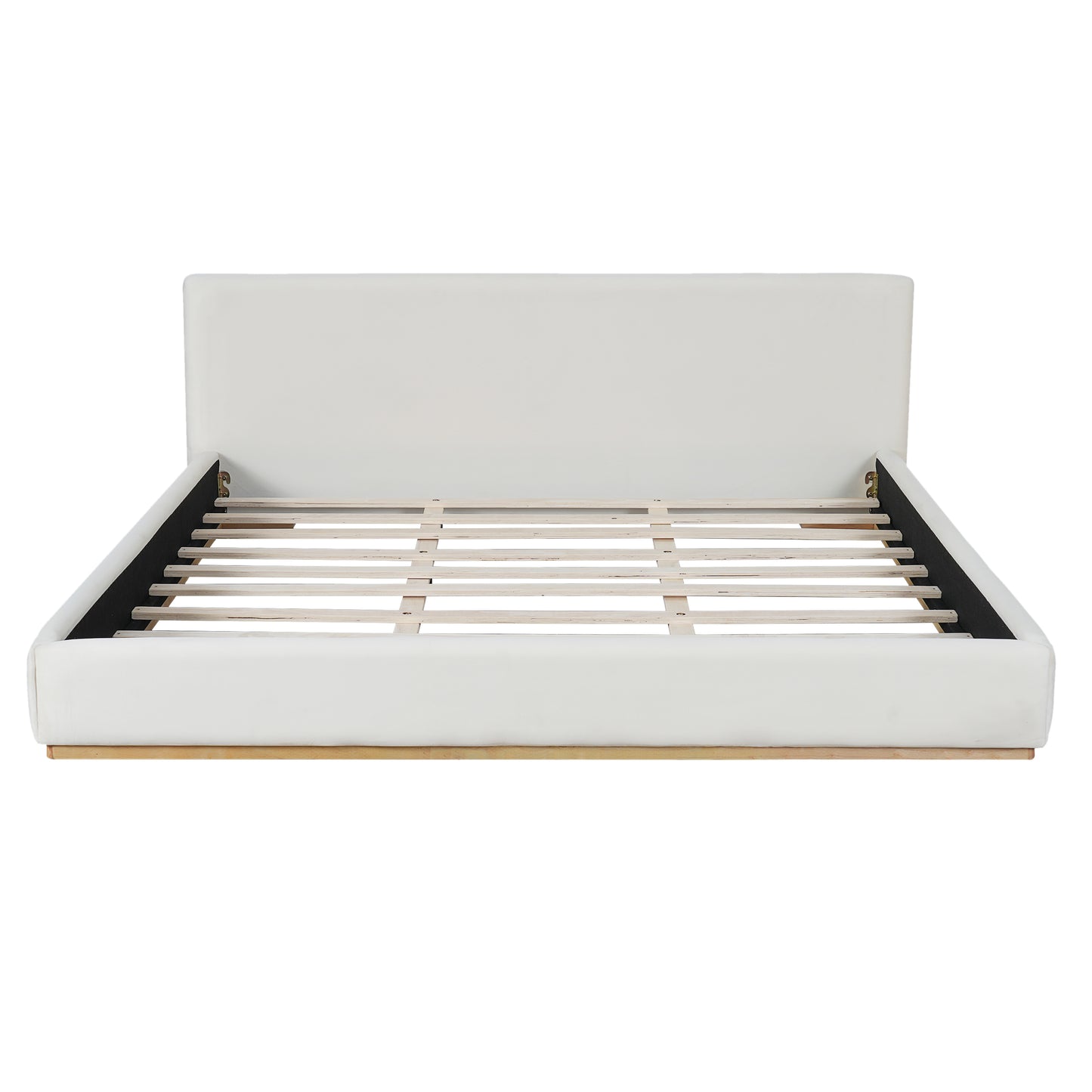 King Size White Velvet Upholstered Bed Frame