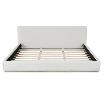 King Size White Velvet Upholstered Bed Frame