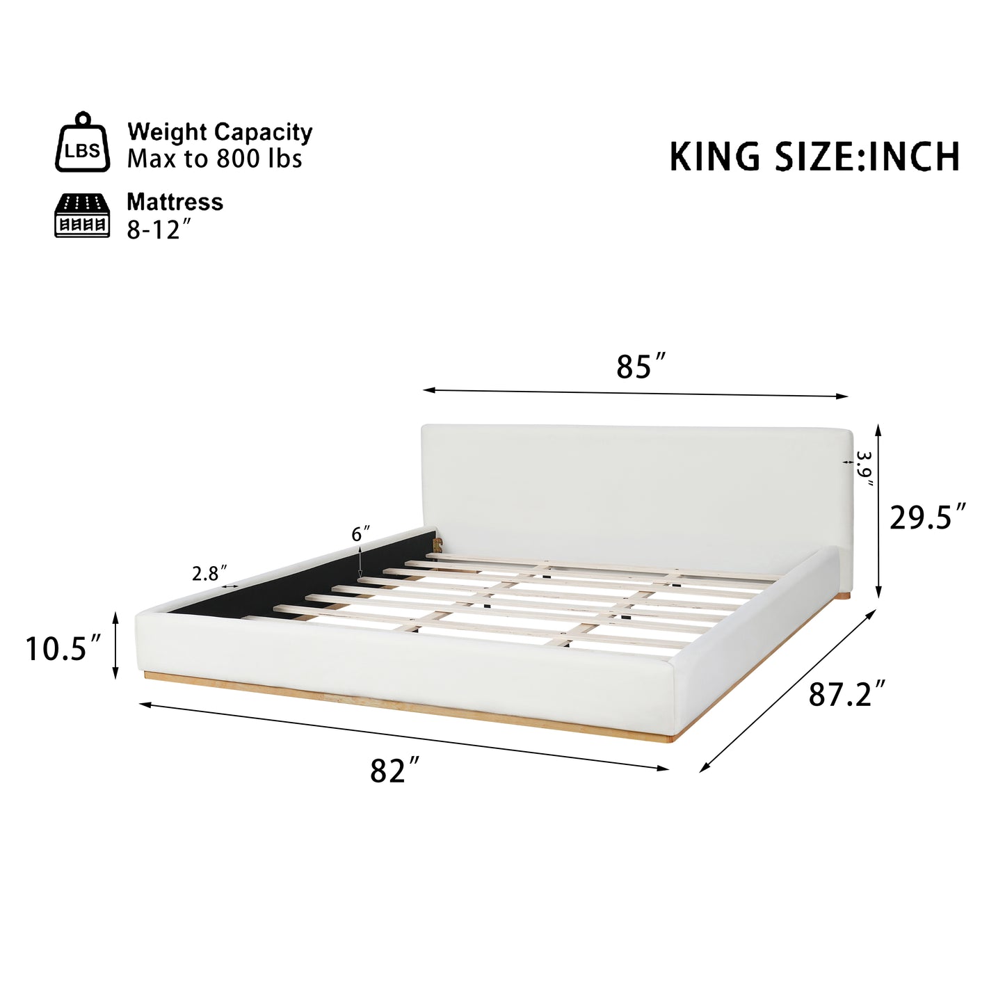 King Size White Velvet Upholstered Bed Frame