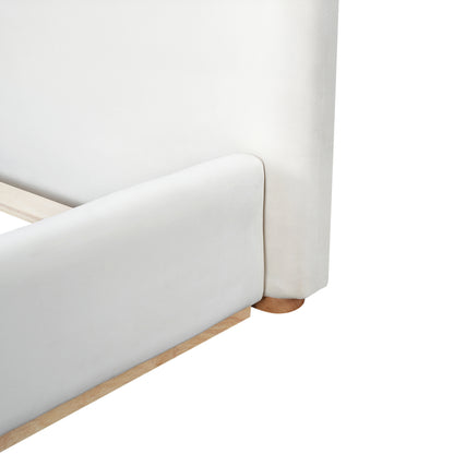 King Size White Velvet Upholstered Bed Frame