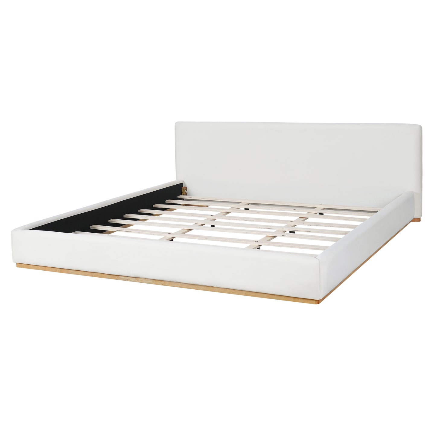 King Size White Velvet Upholstered Bed Frame