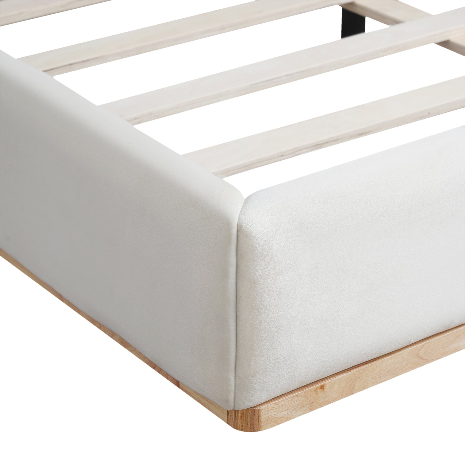 King Size White Velvet Upholstered Bed Frame