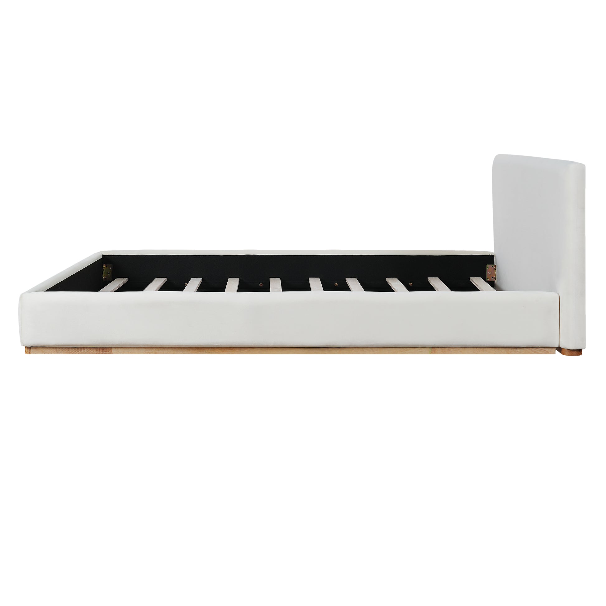 King Size White Velvet Upholstered Bed Frame
