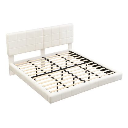 White Boucle King Bed Frame - Floating Design