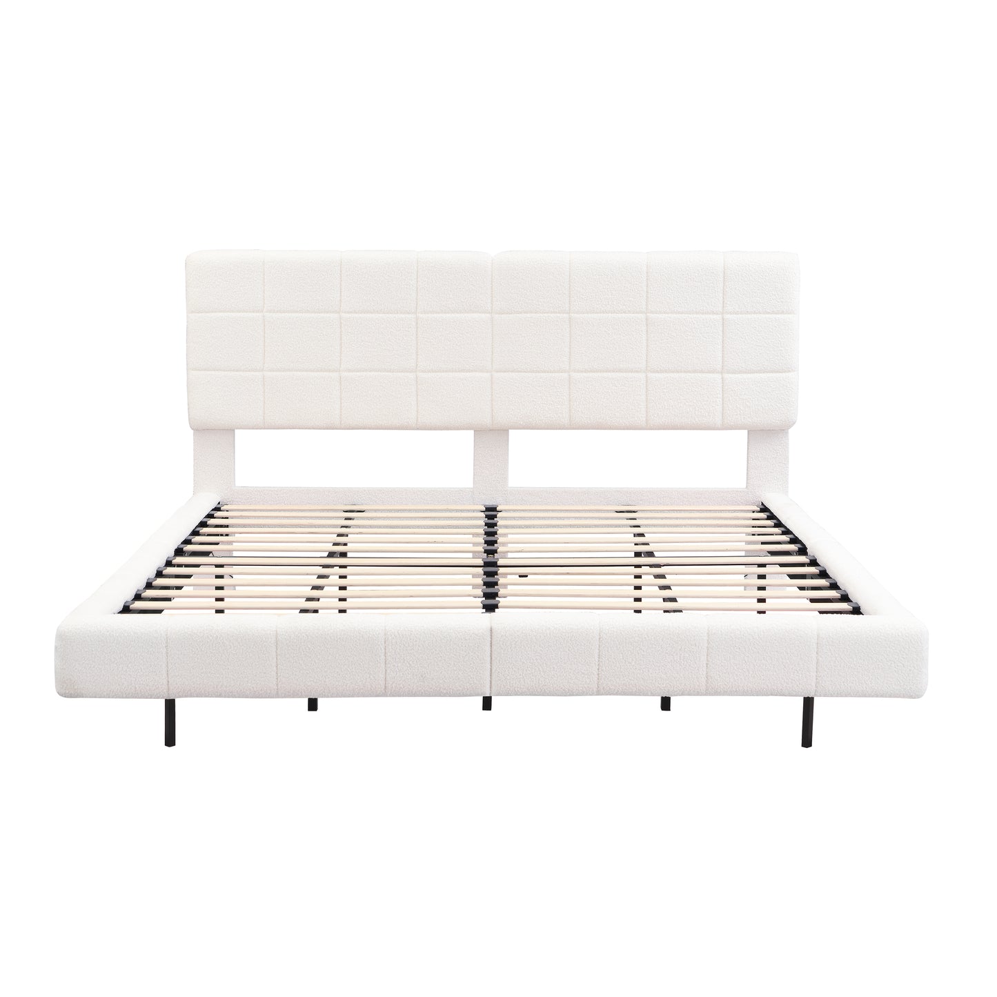 White Boucle King Bed Frame - Floating Design