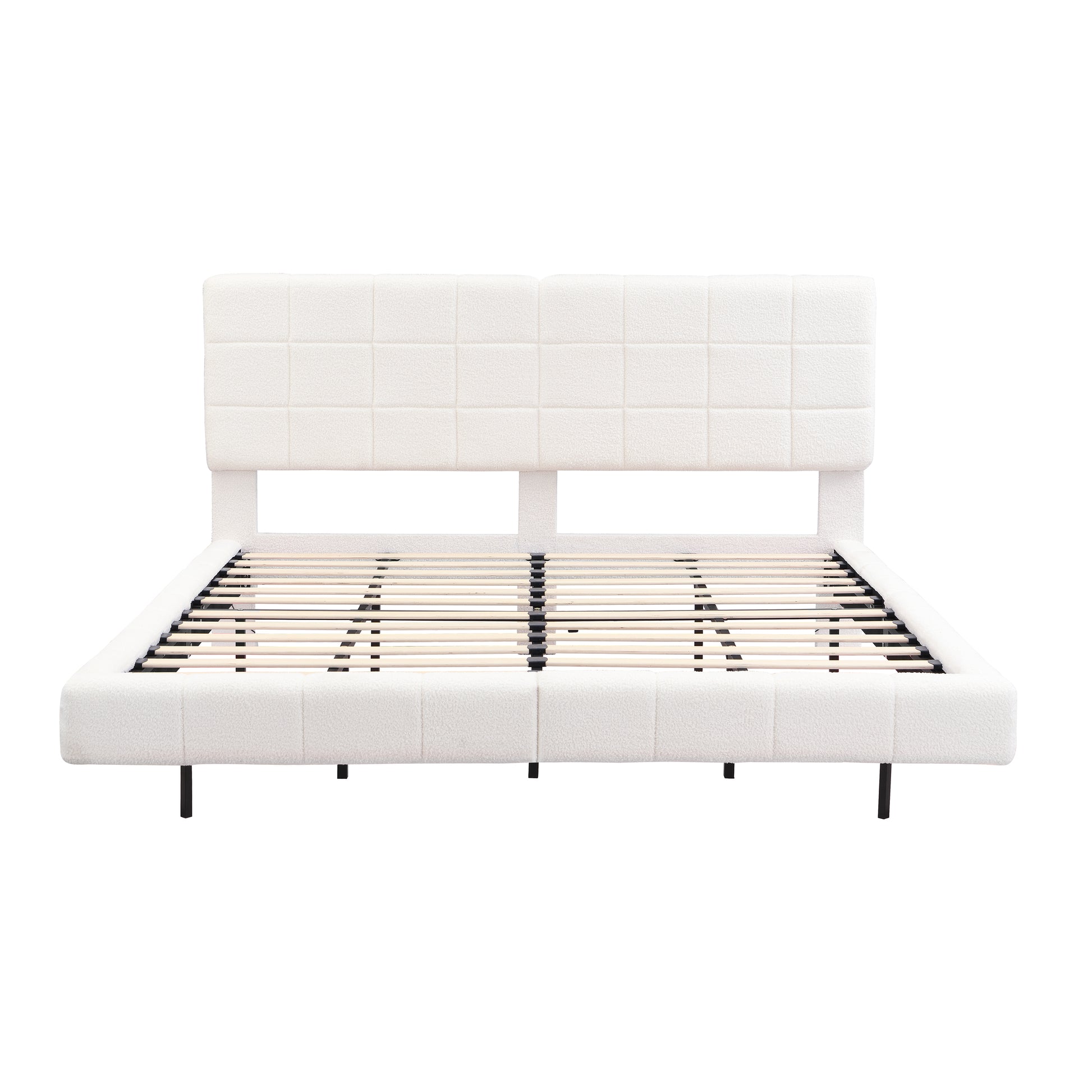 White Boucle King Bed Frame - Floating Design