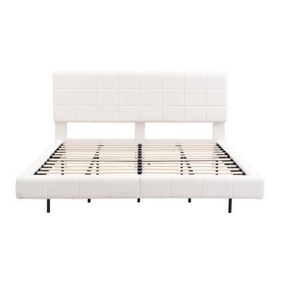 White Boucle King Bed Frame - Floating Design